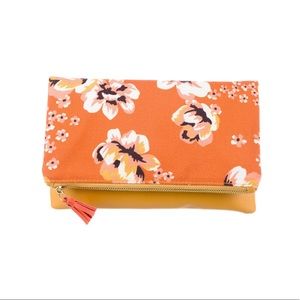Rachel Pally Leather Trimmed Clutch Bag Orange Floral Print NWOT!